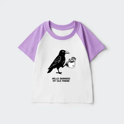 Tokyo-Tiger Crow Drinking Black Coffee Funny Kids Raglan T-shirt
