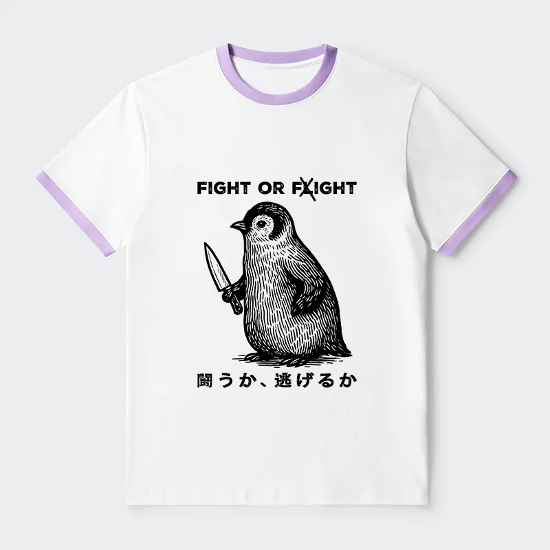 Tokyo-Tiger Funny Fight Or Flight Contrast Trim T-Shirt