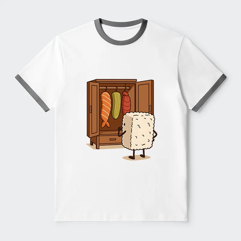 Tokyo-Tiger Sushi Pick Out Clothes Contrast Trim T-Shirt