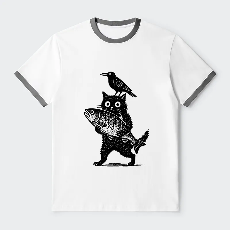 Tokyo-Tiger Black Animals Funny Contrast Trim T-Shirt