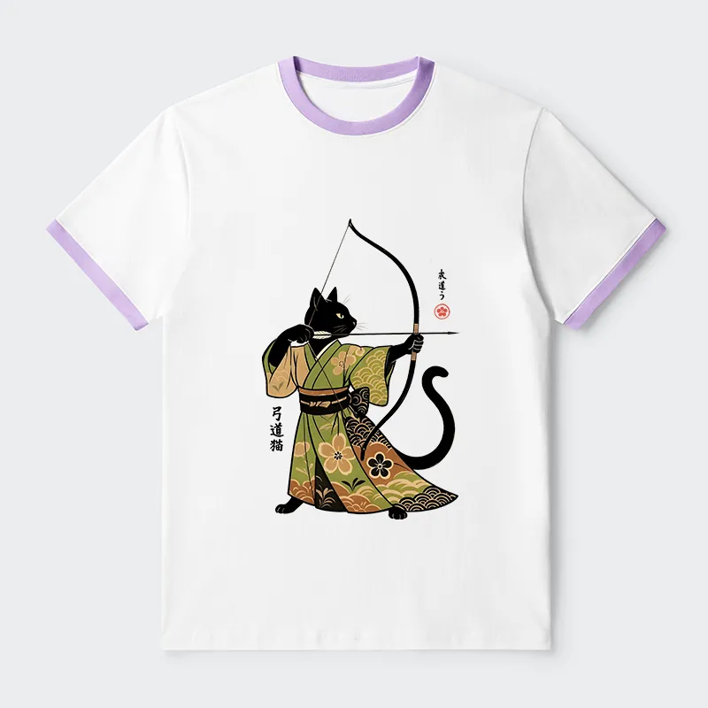 Tokyo-Tiger Japan Cat Archery Contrast Trim T-Shirt