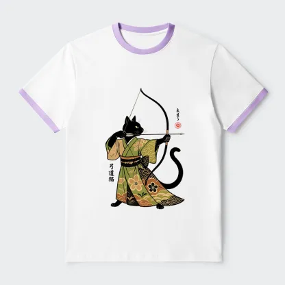 Tokyo-Tiger Japan Cat Archery Contrast Trim T-Shirt