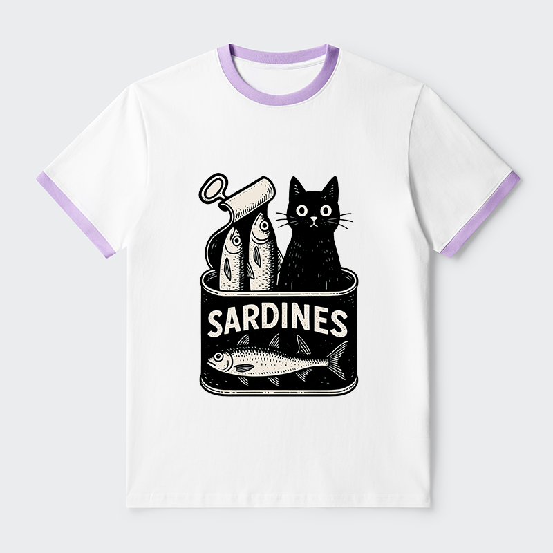 Tokyo-Tiger Cat And Canned Fish Contrast Trim T-Shirt