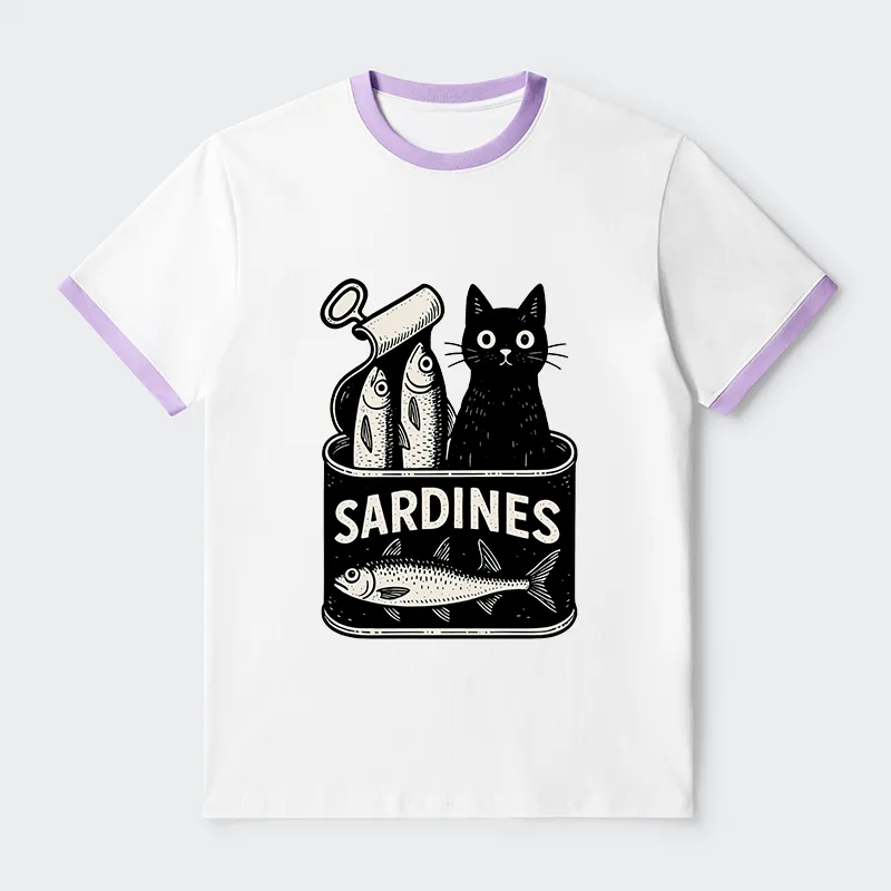 Tokyo-Tiger Cat And Canned Fish Contrast Trim T-Shirt