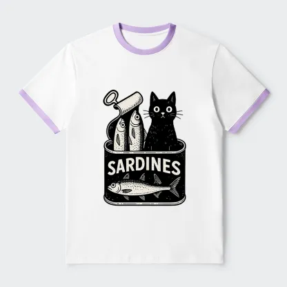 Tokyo-Tiger Cat And Canned Fish Contrast Trim T-Shirt