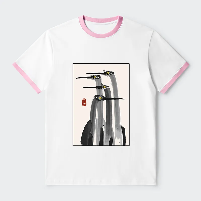 Tokyo-Tiger Japanese Crane Poster Contrast Trim T-Shirt