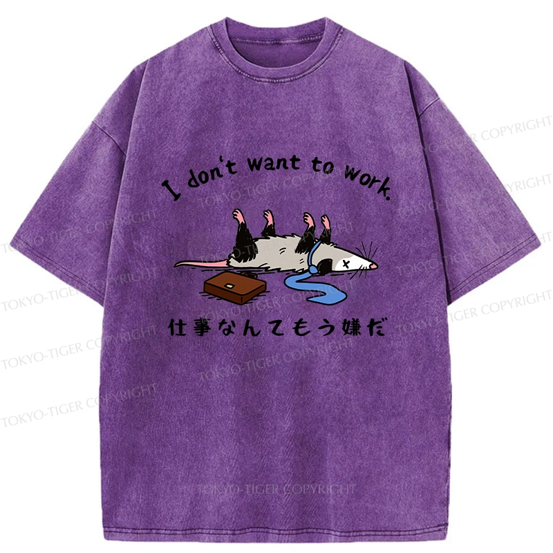 Tokyo-Tiger Possum Don't Want To Work Washed T-Shirt