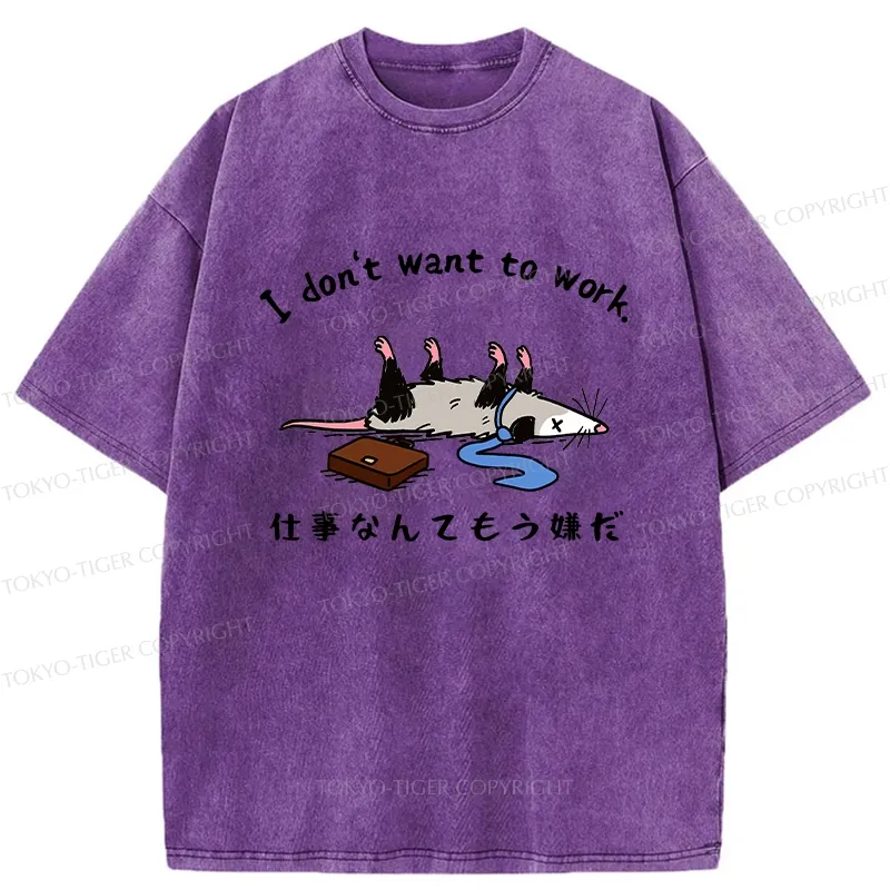 Tokyo-Tiger Possum Don't Want To Work Washed T-Shirt