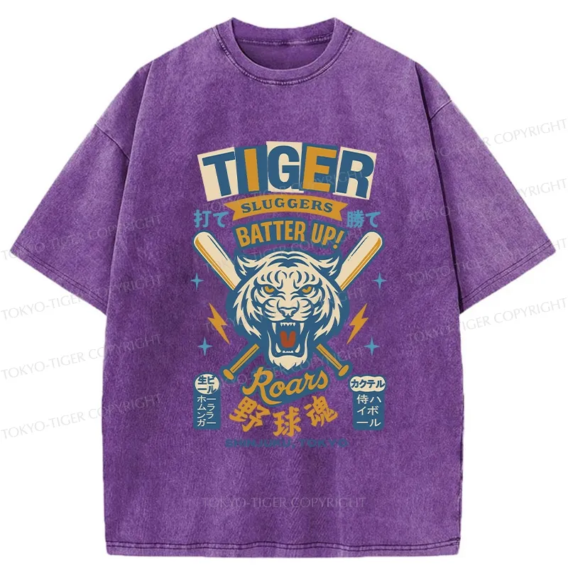 Tokyo-Tiger Retro Tiger Baseball Spirit Washed T-Shirt
