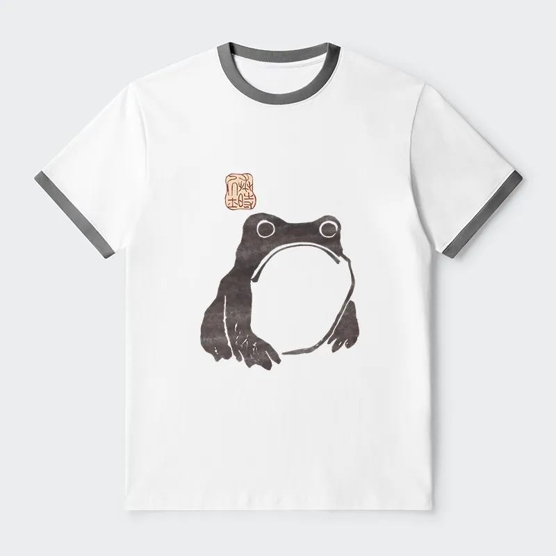 Tokyo-Tiger Matsumoto Hoji Woodblock Print Frog Contrast Trim T-Shirt