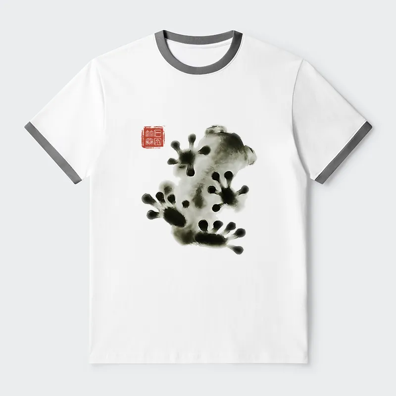 Tokyo-Tiger Ink Painting Frog Contrast Trim T-Shirt