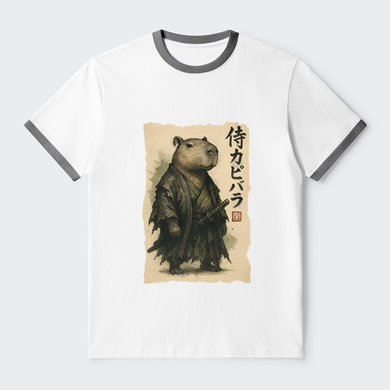 Tokyo-Tiger Capybara Samurai Contrast Trim T-Shirt
