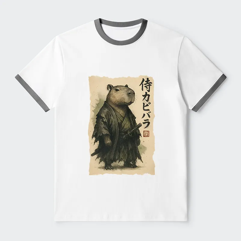 Tokyo-Tiger Capybara Samurai Contrast Trim T-Shirt