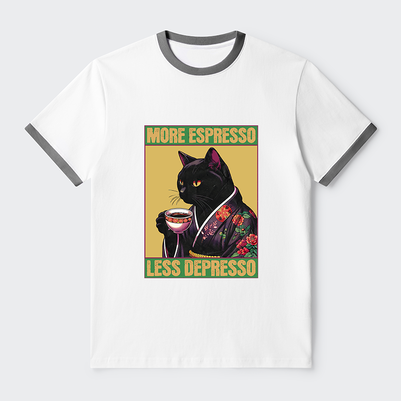 Tokyo-Tiger More Caffeine Less Depression Contrast Trim T-Shirt