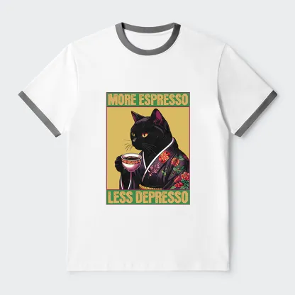 Tokyo-Tiger More Caffeine Less Depression Contrast Trim T-Shirt