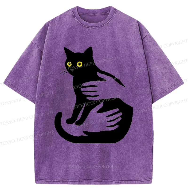 Tokyo-Tiger Hug A Black Cat Washed T-Shirt