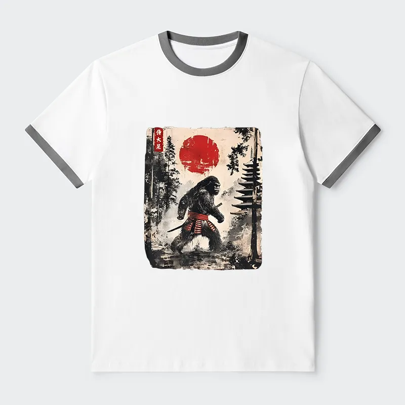 Tokyo-Tiger Japanese Samurai Bigfoot Contrast Trim T-Shirt