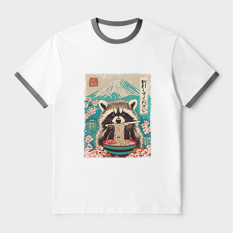 Tokyo-Tiger Please Give Raccoon A Discount Contrast Trim T-Shirt