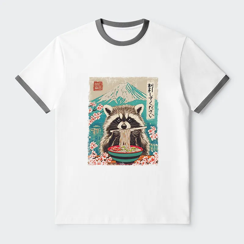 Tokyo-Tiger Please Give Raccoon A Discount Contrast Trim T-Shirt