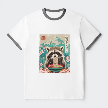 Tokyo-Tiger Please Give Raccoon A Discount Contrast Trim T-Shirt