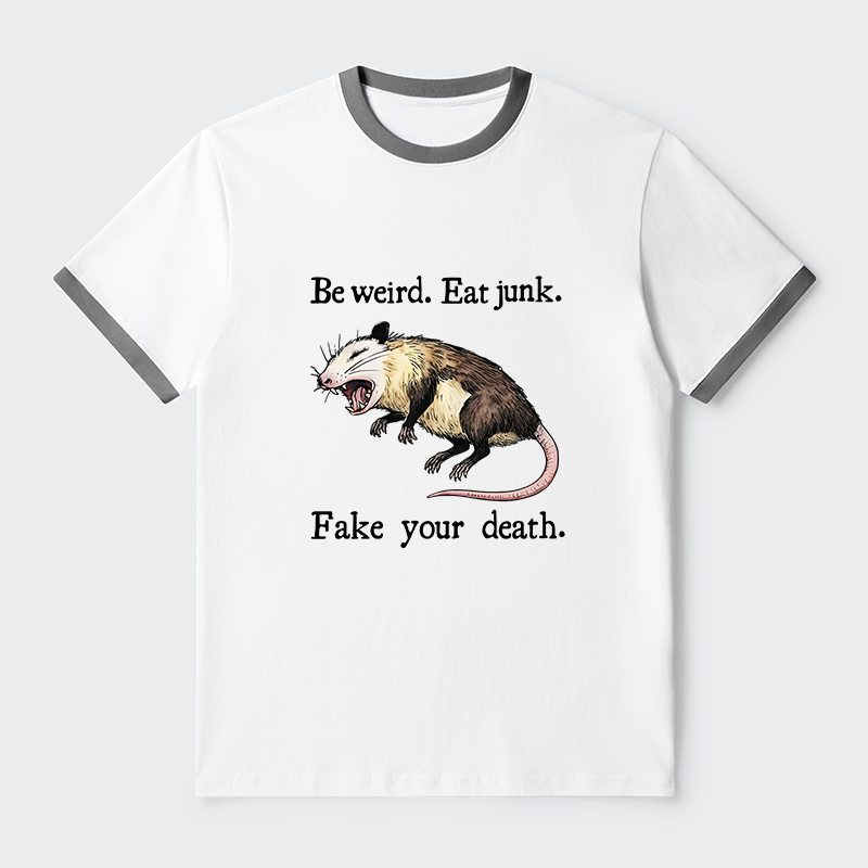 Tokyo-Tiger Possum Playing Dead Funny Contrast Trim T-Shirt