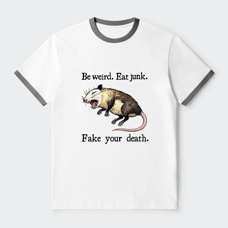 Tokyo-Tiger Possum Playing Dead Funny Contrast Trim T-Shirt