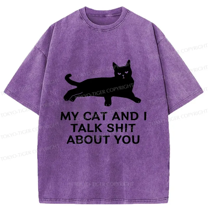 Tokyo-Tiger Gossiping Black Cat Washed T-Shirt