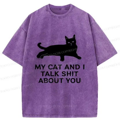 Tokyo-Tiger Gossiping Black Cat Washed T-Shirt