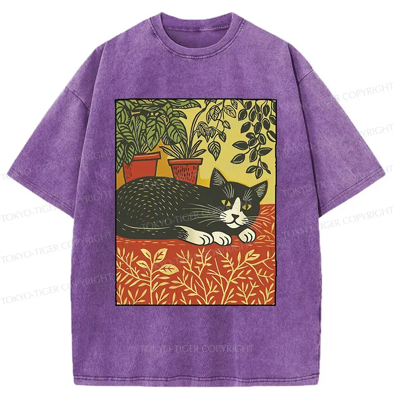 Tokyo-Tiger Napping Cat Washed T-Shirt