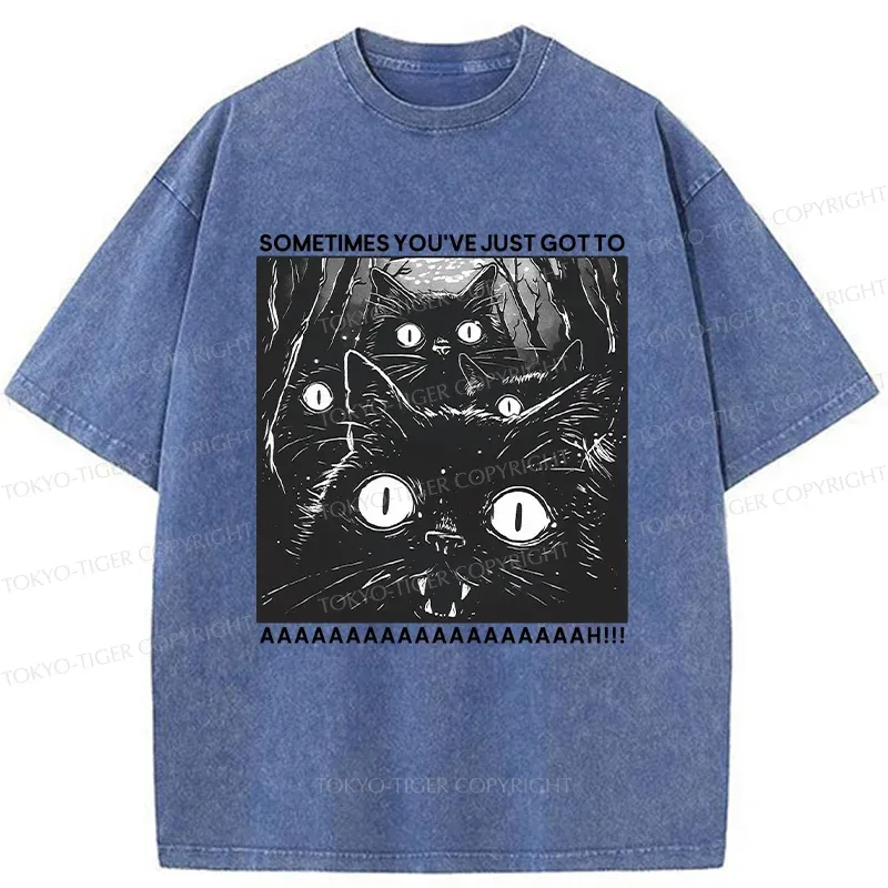 Tokyo-Tiger Screaming Black Cats Washed T-Shirt