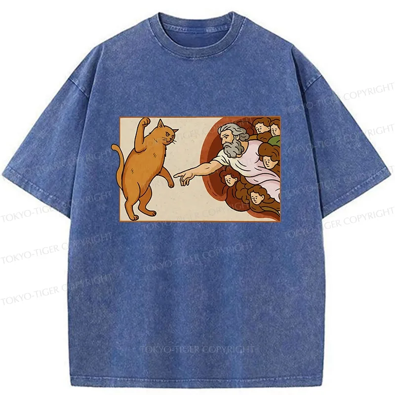 Tokyo-Tiger Naughty Cat Funny Washed T-Shirt