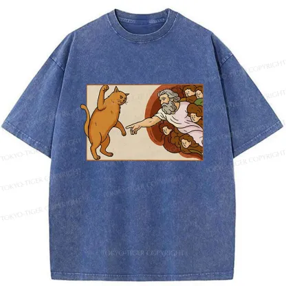 Tokyo-Tiger Naughty Cat Funny Washed T-Shirt