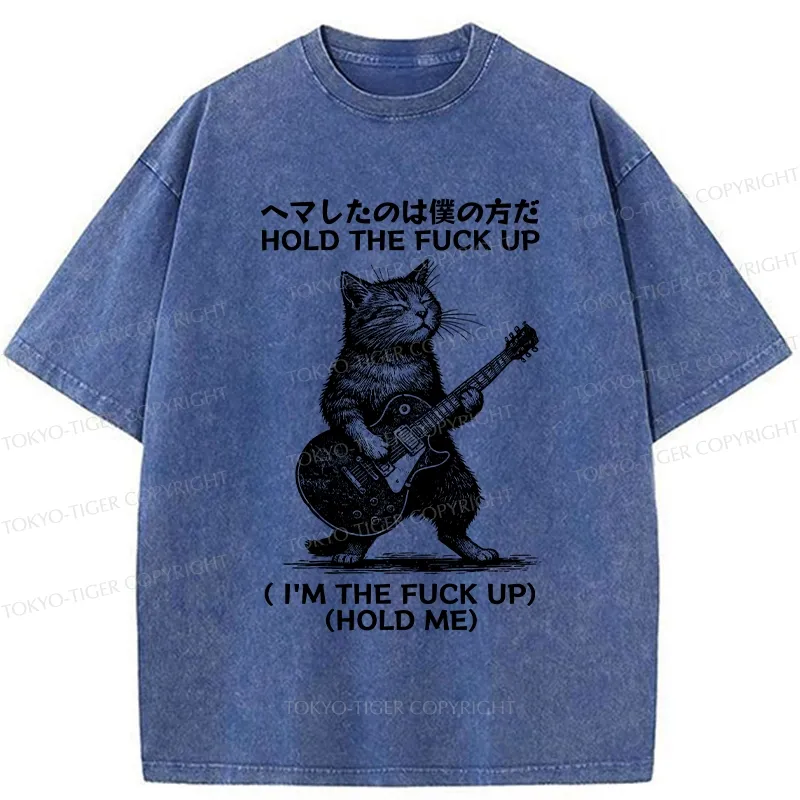 Tokyo-Tiger Funny Cat Guitarist Washed T-Shirt