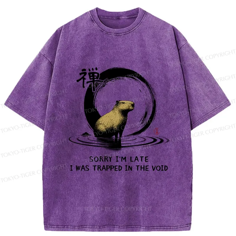 Tokyo-Tiger Zen Capybara Was Trapped In The Void Washed T-Shirt