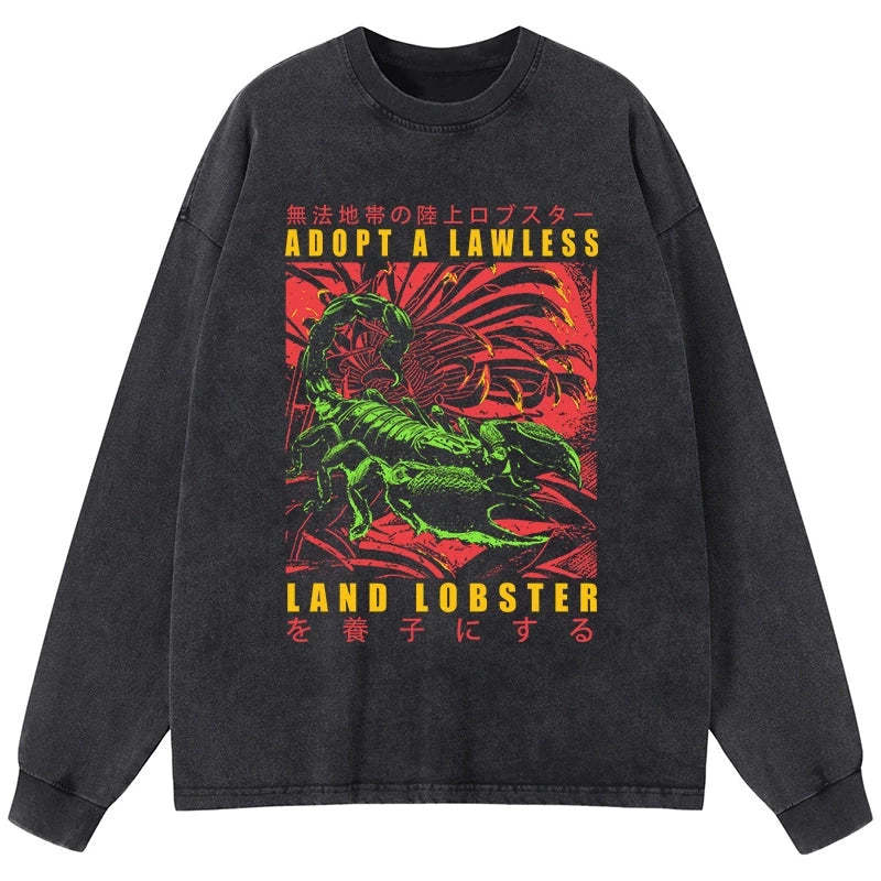 Tokyo-Tiger Adopting A Land Lobster Japanese Washed Long Sleeve T-Shirt Sale