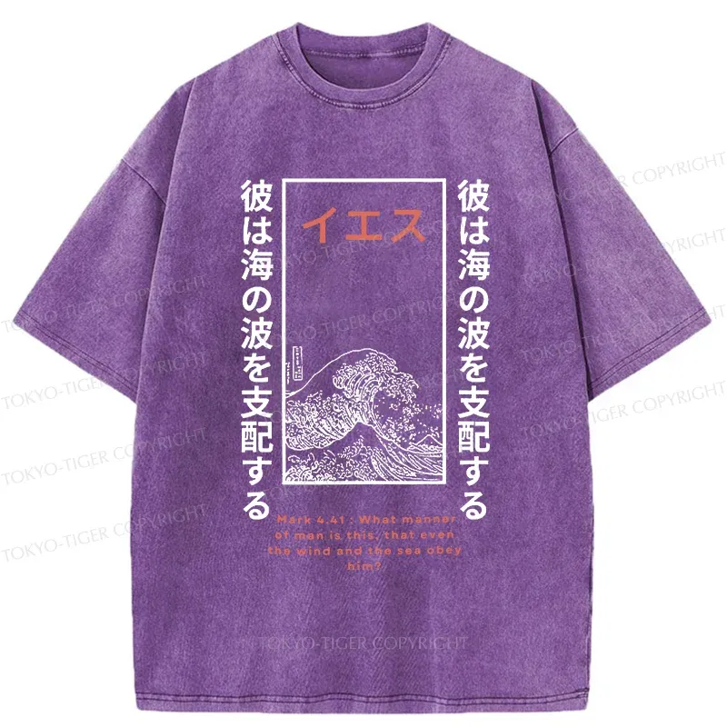 Tokyo-Tiger Stormy Waves Washed T-Shirt