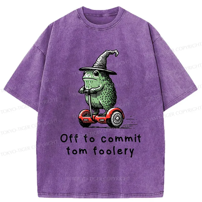 Tokyo-Tiger Frog Riding A Balance Scooter Washed T-Shirt