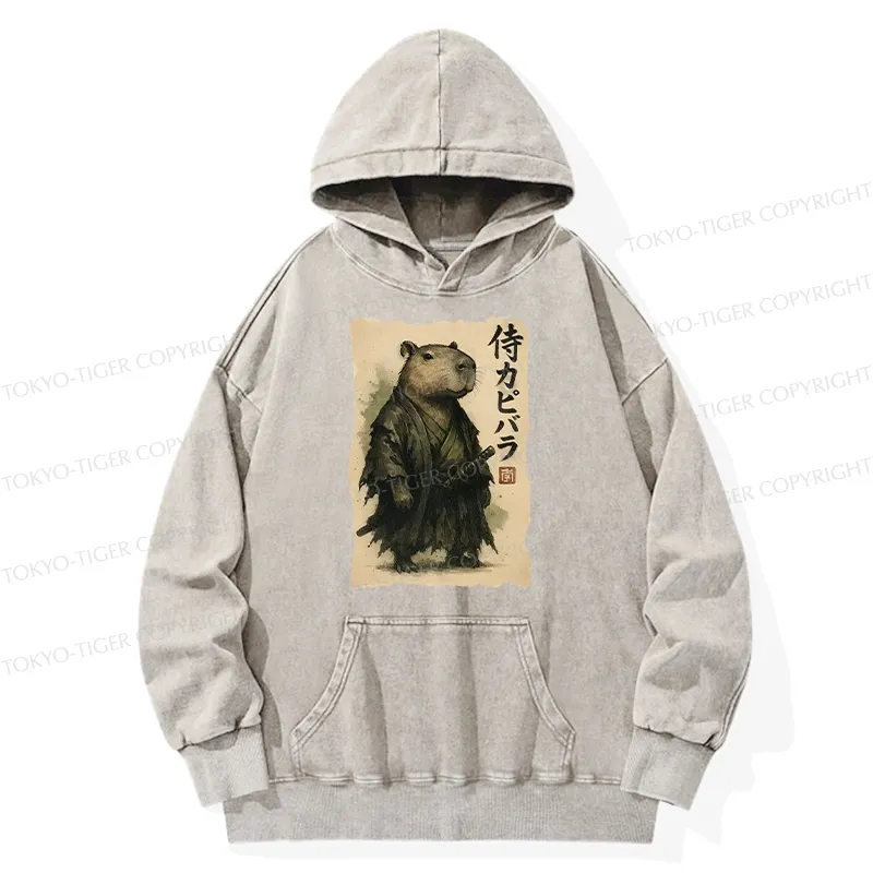 Tokyo-Tiger Capybara Samurai Washed Hoodie