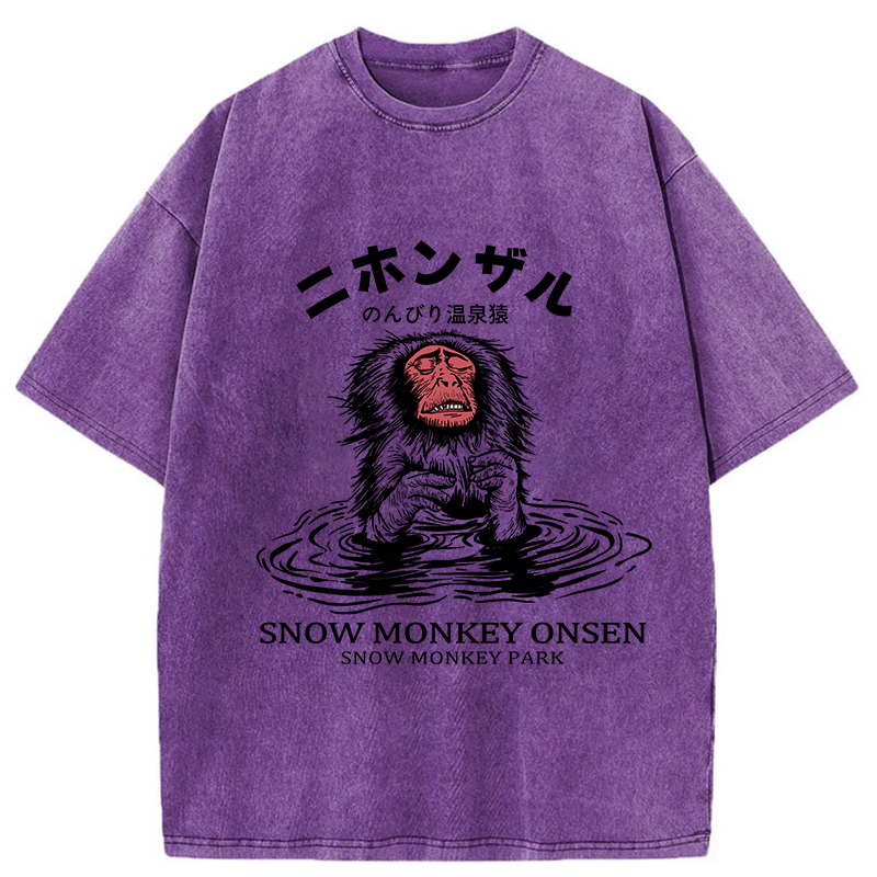 Tokyo-Tiger Relaxed Hot Spring Monkey Washed T-Shirt