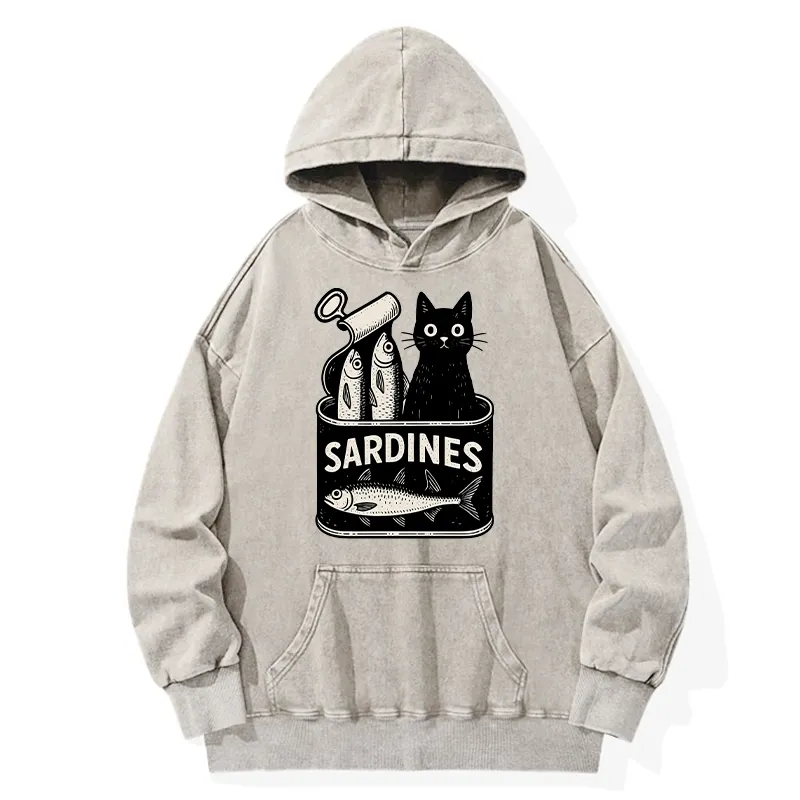 Tokyo-Tiger Cat And Canned Fish Washed Hoodie