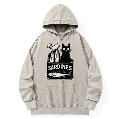 Tokyo-Tiger Cat And Canned Fish Washed Hoodie