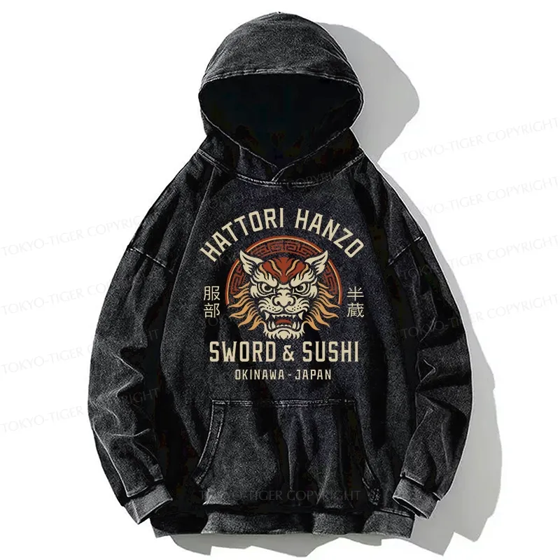Tokyo-Tiger Hattori Lion Japanese Samurai Washed Hoodie