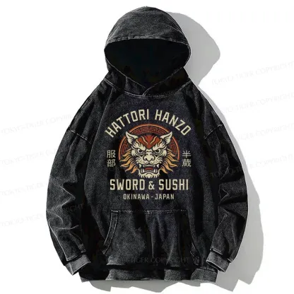 Tokyo-Tiger Hattori Lion Japanese Samurai Washed Hoodie