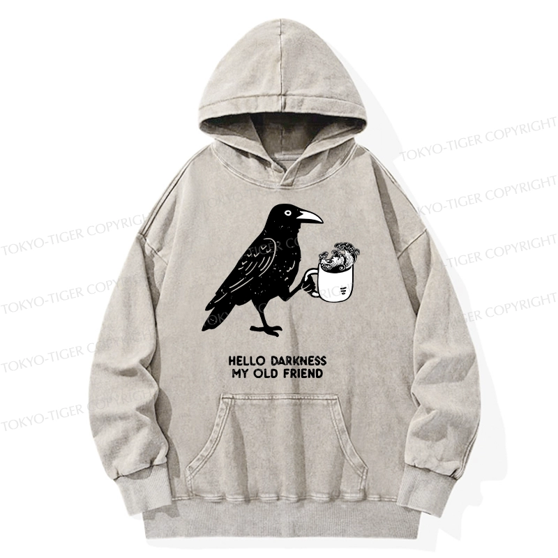 Tokyo-Tiger Crow Drinking Black Coffee Funny Washed Hoodie