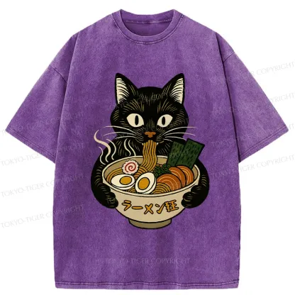 Tokyo-Tiger Ramen Fanatic Cat Washed T-Shirt