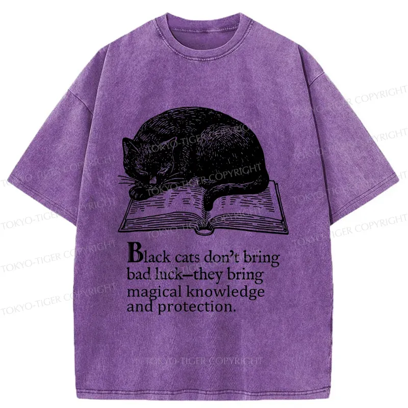 Tokyo-Tiger Black Cat Sleeping On A Book Washed T-Shirt