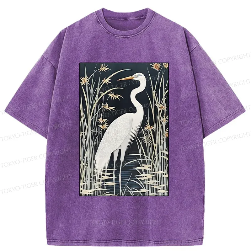 Tokyo-Tiger Cranes By The River Washed T-Shirt