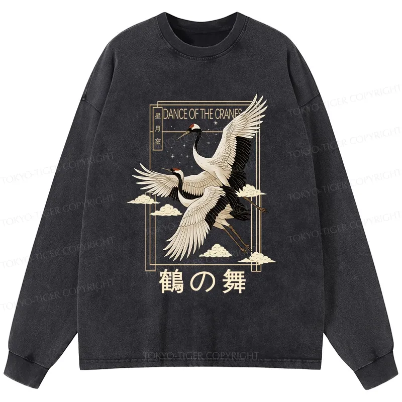 Tokyo-Tiger Dance Of The Cranes Washed Long Sleeve T-Shirt