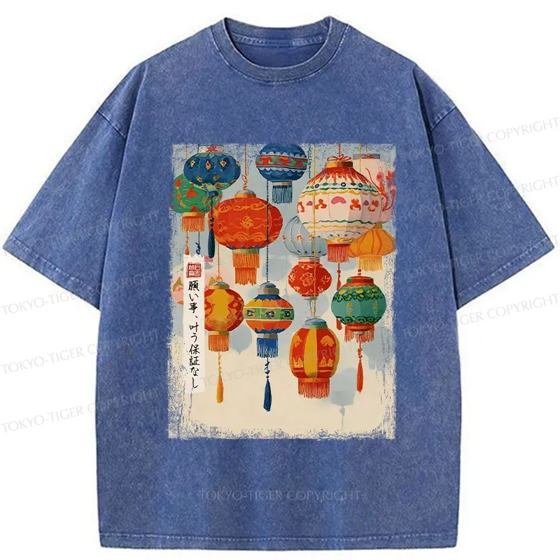 Tokyo-Tiger Retro Traditional Lantern Washed T-Shirt