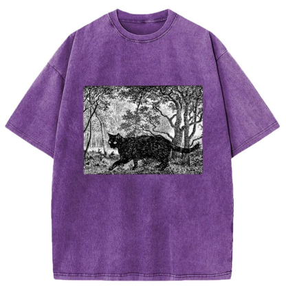 Tokyo-Tiger Cat Walking In The Woods Washed T-Shirt
